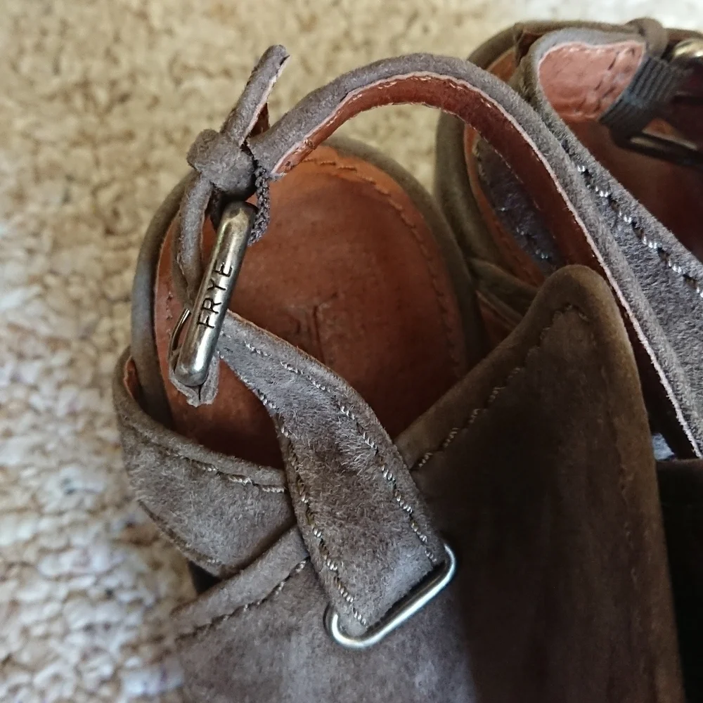 FRYE Dani Shield Sling Peep Toe Khaki Suede heels size 8.5
